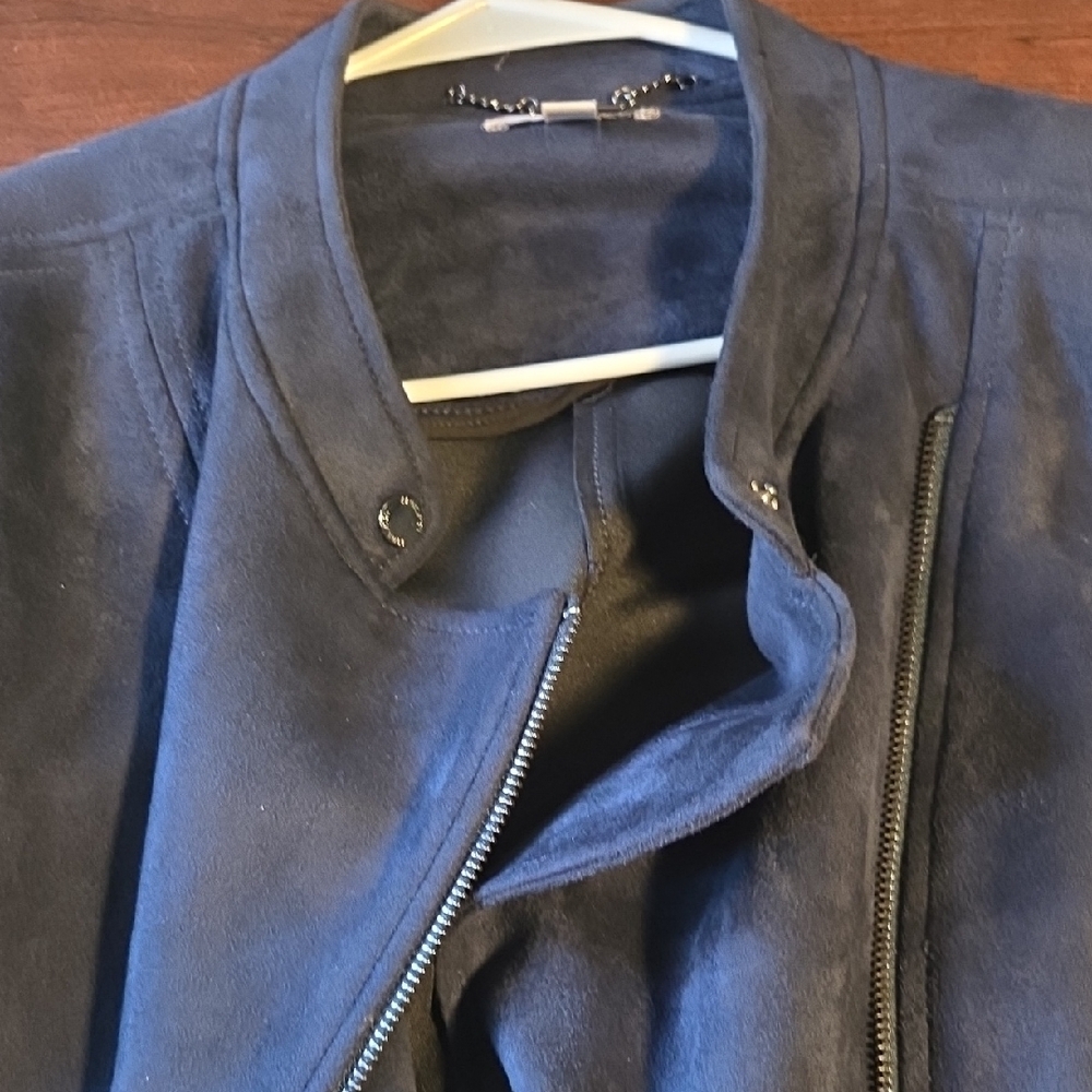 HalstonWomen's Navy Suede Fabric Moto Jacket